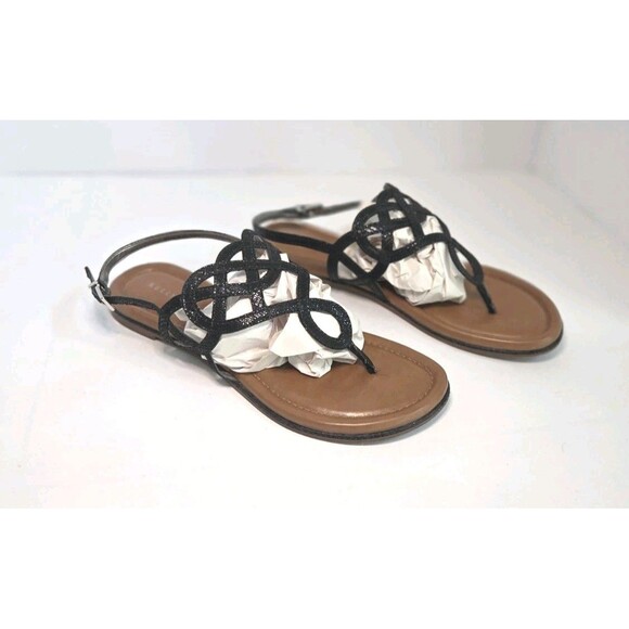 Kelly & Katie Women's Size 8 Black Metallic Strappy Slingback Flat Thong Sandals - Picture 7 of 9